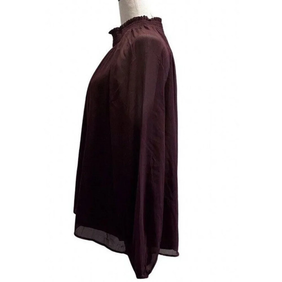 Joie Designer Womens Long Sleeved Smock Top Blouse Large Burgundy Polyester - Picture 4 of 13